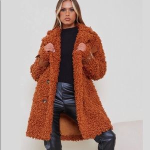 Camel Curly Faux Fur Coat